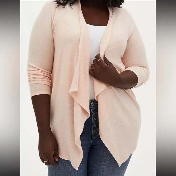 Torrid Super Soft Plush Drape Front Cardigan Cascading Pink Size Large 0 - Picture 2 of 5